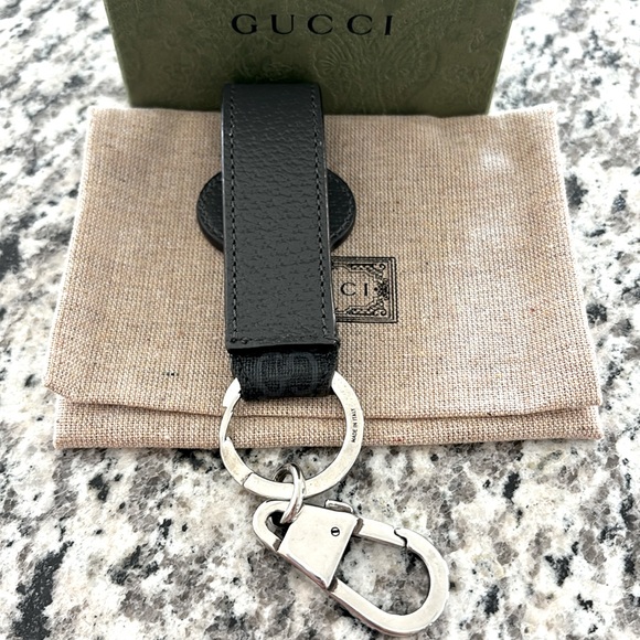 Gucci Black Leather Interlocking GG Monogram Keyring Keychain w/ Dust Bag & Box - Picture 3 of 11